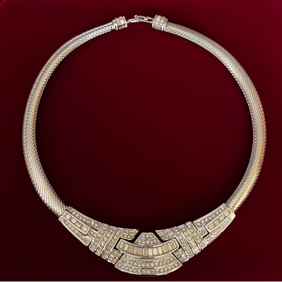 CHRISTIAN DIOR RARE SILVER BAGUETTE LUXURY CHOKER/NECKLACE - Picture 1 of 11
